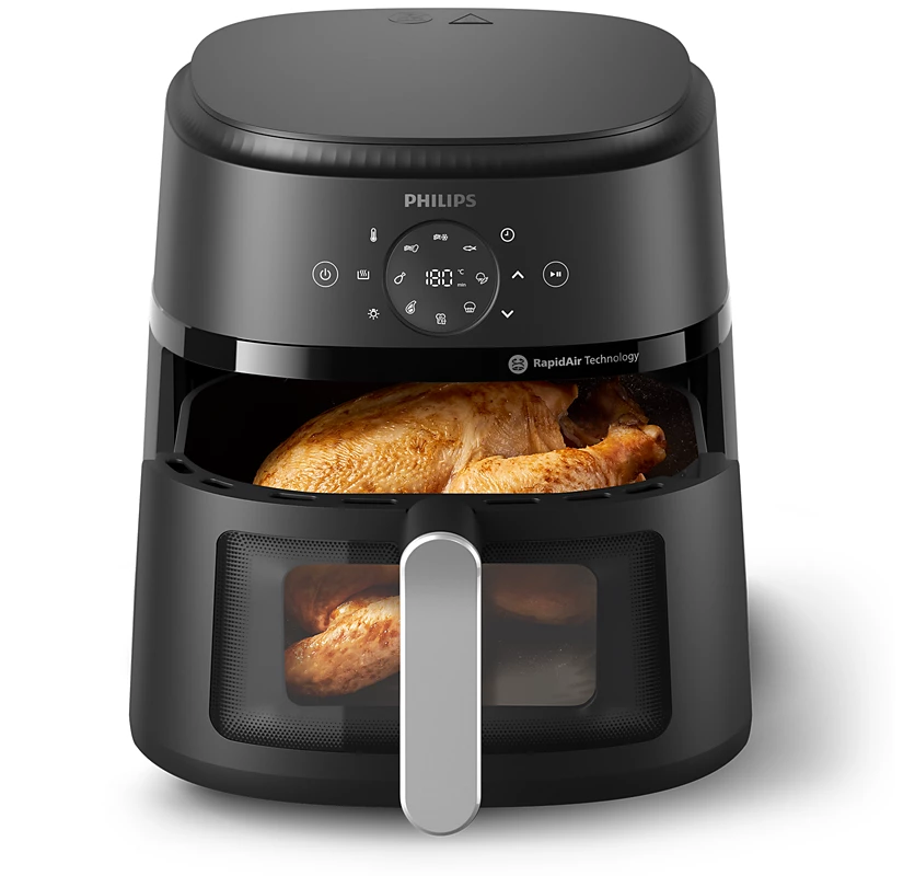 PHILIPS 2000 Series Airfryer 2000 series 6.2L (Silver) 30.9 x 40.3 x 30.8 CM | Preset cooking function, Rapid air technology, Cooking window | Uses upto 90% less Fat, 1700W | Perfect for Modern Kitchens (NA231/00)