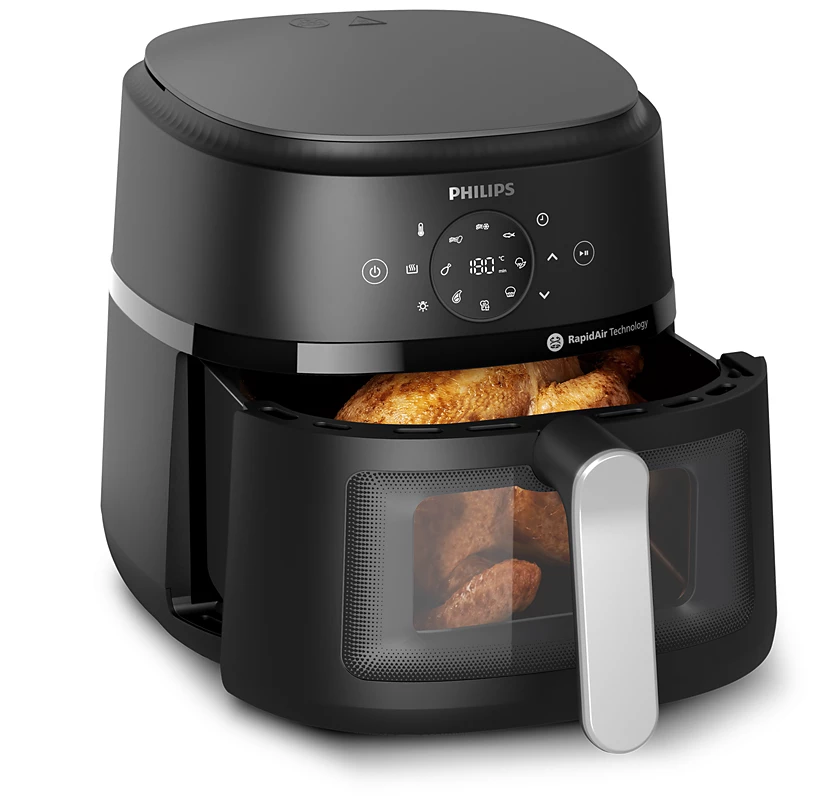 PHILIPS 2000 Series Airfryer 2000 series 6.2L (Silver) 30.9 x 40.3 x 30.8 CM | Preset cooking function, Rapid air technology, Cooking window | Uses upto 90% less Fat, 1700W | Perfect for Modern Kitchens (NA231/00)