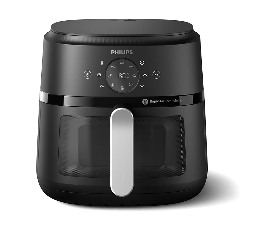 PHILIPS 2000 Series Airfryer 2000 series 6.2L (Silver) 30.9 x 40.3 x 30.8 CM | Preset cooking function, Rapid air technology, Cooking window | Uses upto 90% less Fat, 1700W | Perfect for Modern Kitchens (NA231/00)