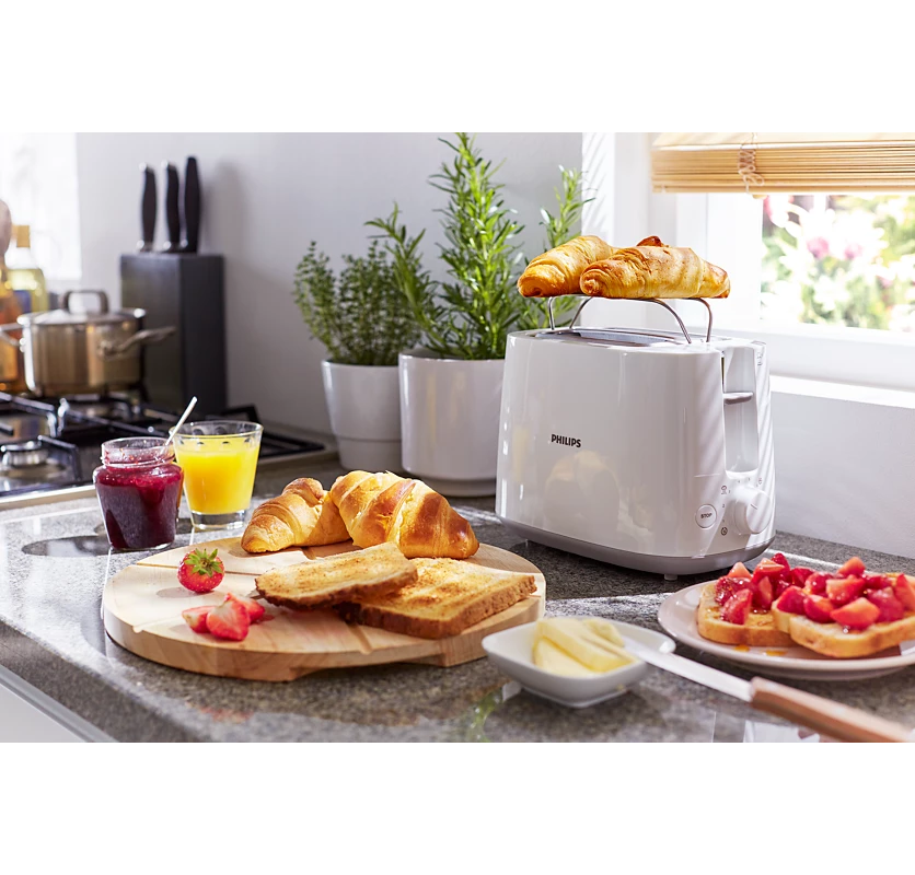 PHILIPS Daily Collection Toaster | 8 settings, Integrated bun warming rack, Compact design, Dust cover (HD2582/00)