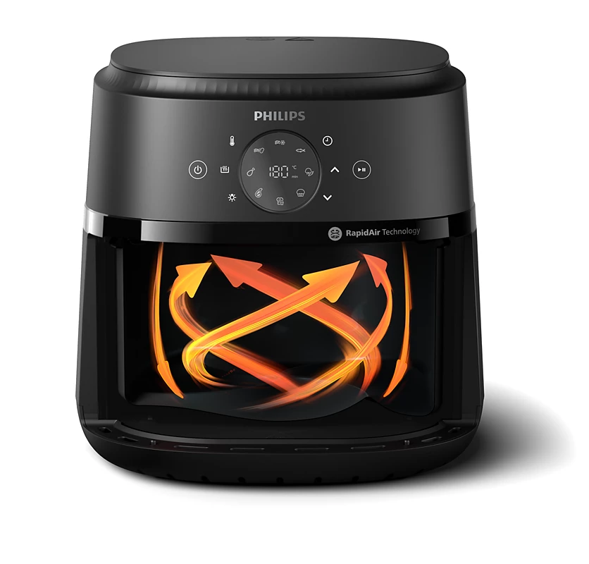 PHILIPS 2000 Series Airfryer 2000 series 6.2L (Silver) 30.9 x 40.3 x 30.8 CM | Preset cooking function, Rapid air technology, Cooking window | Uses upto 90% less Fat, 1700W | Perfect for Modern Kitchens (NA231/00)