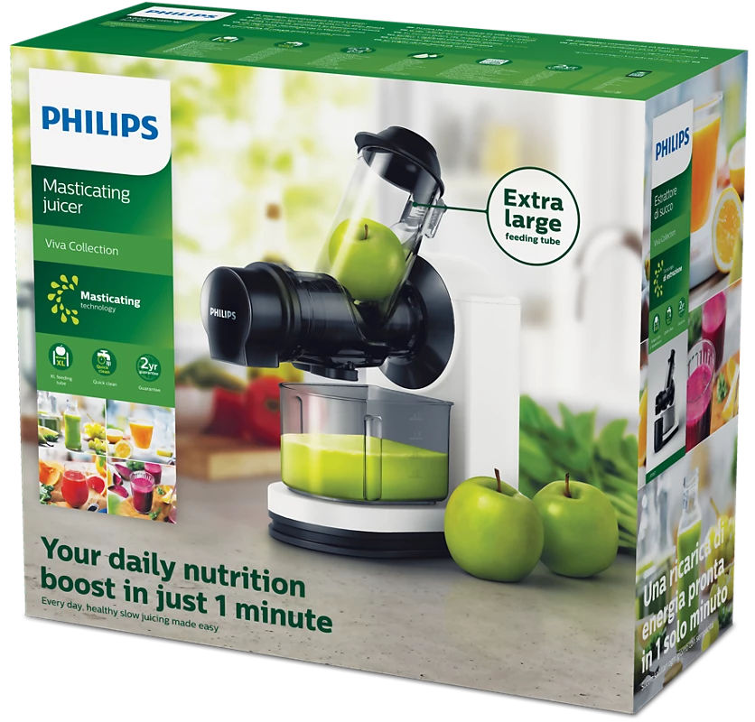 PHILIPS Viva Collection XL Tube Masticating juicer | Quick clean, Easy assembly, Integrated cord storage (HR1887/81)