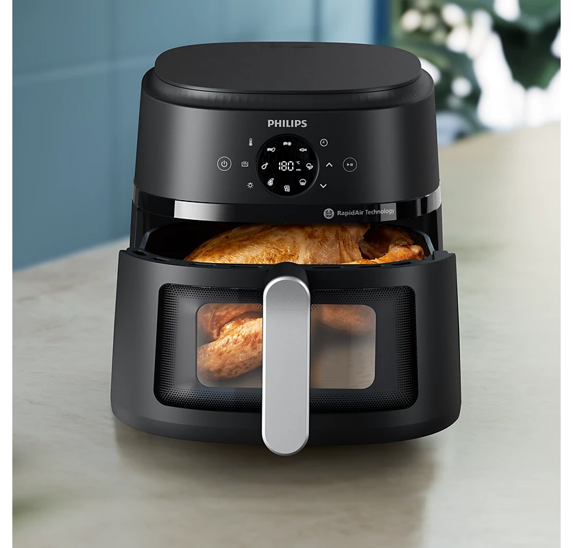 PHILIPS 2000 Series Airfryer 2000 series 6.2L (Silver) 30.9 x 40.3 x 30.8 CM | Preset cooking function, Rapid air technology, Cooking window | Uses upto 90% less Fat, 1700W | Perfect for Modern Kitchens (NA231/00)