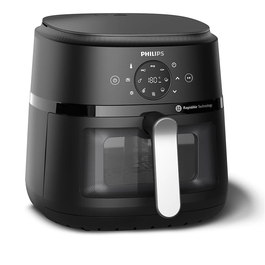 PHILIPS 2000 Series Airfryer 2000 series 6.2L (Silver) 30.9 x 40.3 x 30.8 CM | Preset cooking function, Rapid air technology, Cooking window | Uses upto 90% less Fat, 1700W | Perfect for Modern Kitchens (NA231/00)