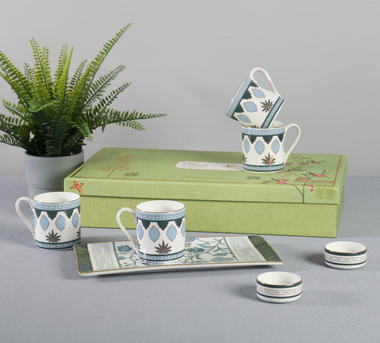 Claycraft India Circus Gardenia Dreams Snack Set of 7; Mugs (220ml) / Dip Bowl (60ml)