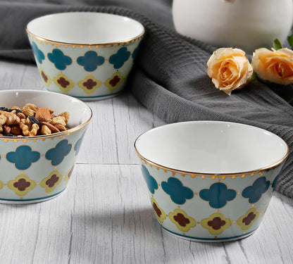 Claycraft India Circus Grandeur Green Nikko Bowl Set of 3 | 22K Gold Accents (470ml)