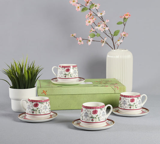 Claycraft India Circus Petal Perfection Cup and Saucer Set of 8 | 22k Gold Accents (220ml)