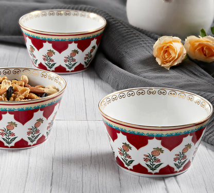 Claycraft India Circus Blushed Orchard Nikko Bowl Set of 3 | 22k Gold Accents (470ml)