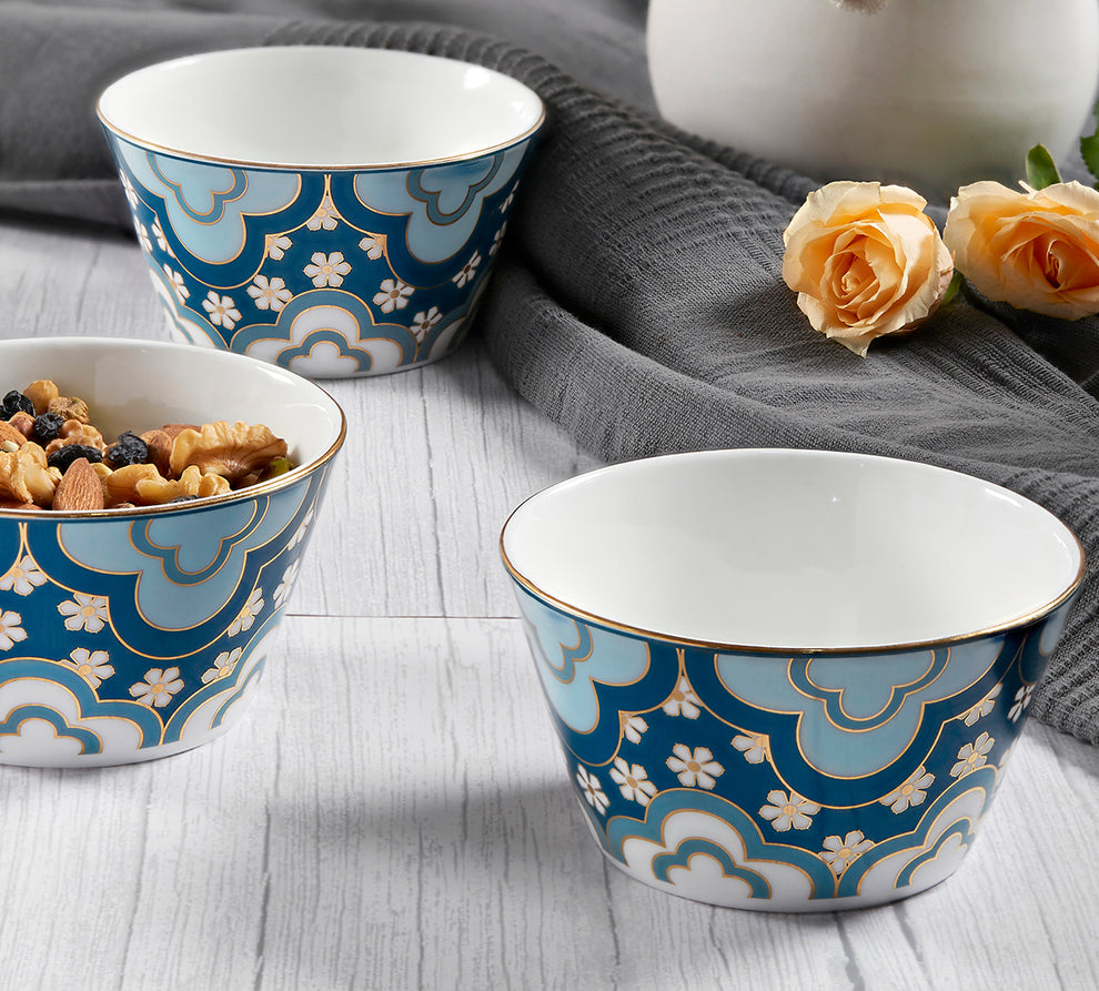 Claycraft India Circus Oceanic Opulence Nikko Bowl Set of 3 | 22K Gold Accents (470ml)