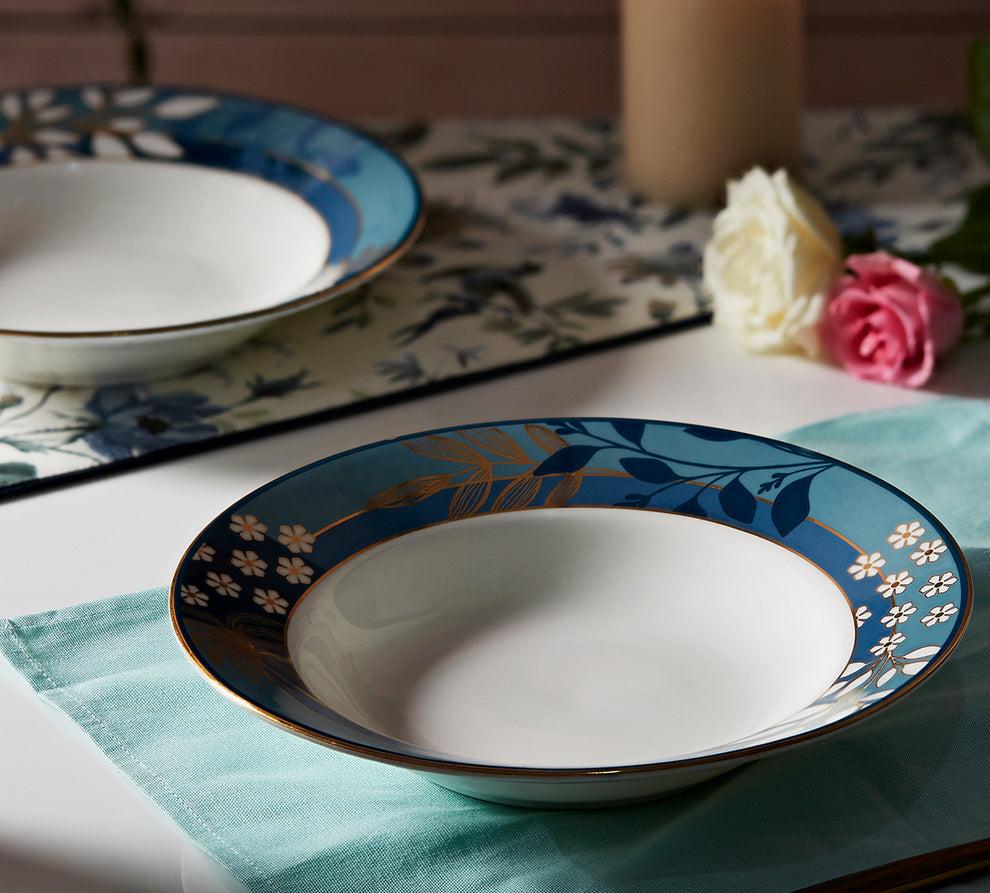 Claycraft India Circus Oceanic Opulence ceramic Pasta Plate Set of 2 | (24 x 5 cm)
