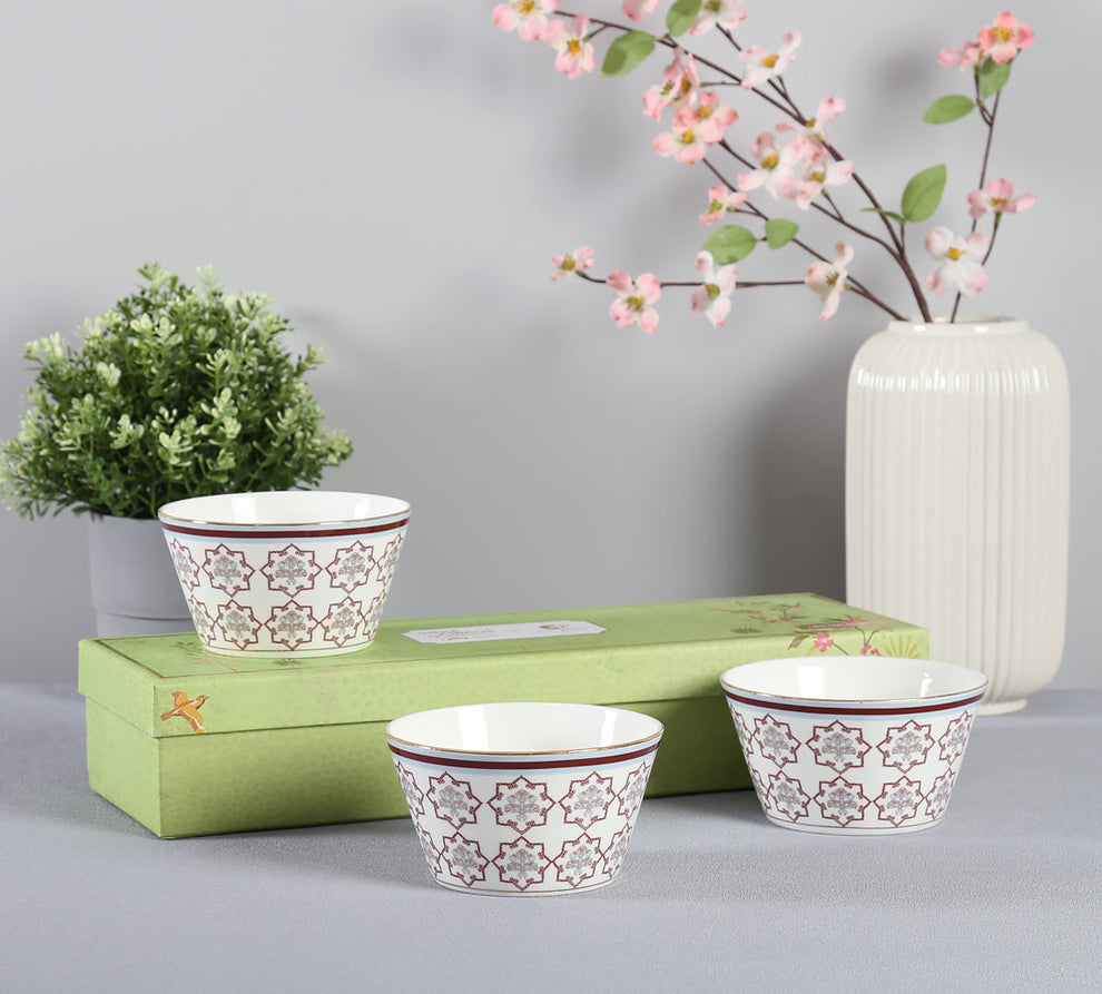 Claycraft India Circus Petal Perfection Nikko Bowl Set of 3 | 22K Gold Accents (470ml)