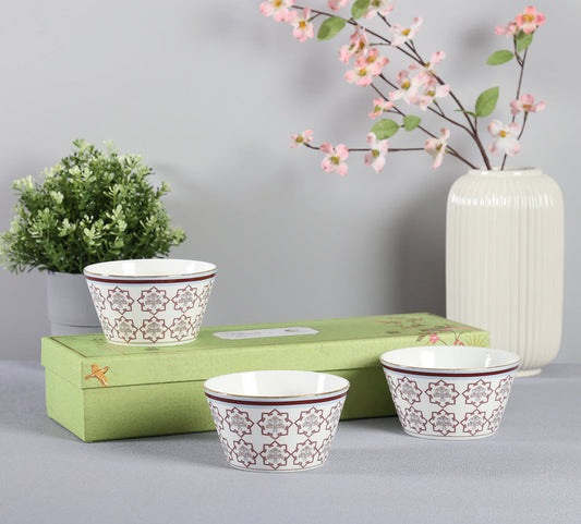 Claycraft India Circus Petal Perfection Nikko Bowl Set of 3 | 22K Gold Accents (470ml)