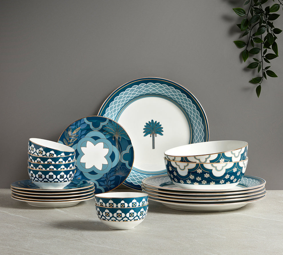 Claycraft India Circus Oceanic Opulence Dinner Set (Pack of 20), For Family of 6