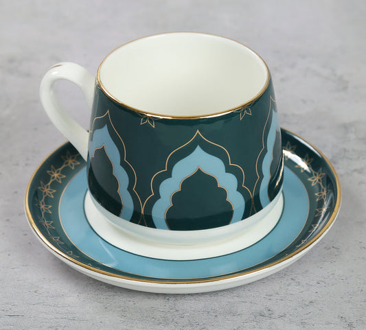 Claycraft India Circus Nature's Bloom Cup and Saucer Set of 8 | 22k Gold Accents (220ml)