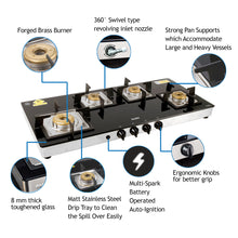 4 Burner Glass Gas Stove Extra Wide 1 High Flame 3 Forged Brass Burner Auto Ignition (1049 SQGT FB AI)
