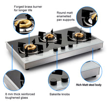 3 Burner Free Standing Hob with Forged Brass Burners Black White (1073 FS FB BW)