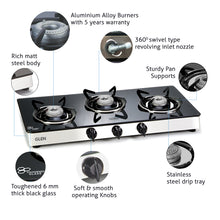 3 Burner  Glass Gas Stove with Aluminium Alloy Burner (1033 GT AL)