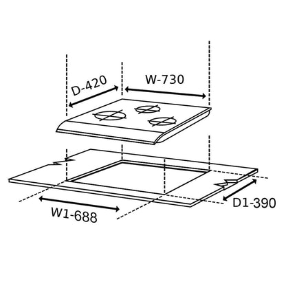 Black & White 3 Burner Glass Hob Top 73 CM Wide