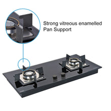 2 Burner Glass Hob Top with Double Ring Forged Brass Burners Auto Ignition (1022 SQ HT DB)