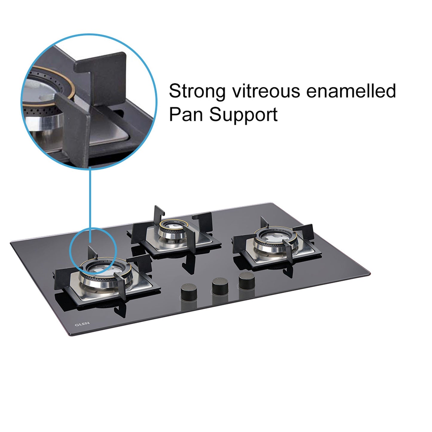3 Burner Built In Glass Hob with Double Ring Forged Brass Burners Auto Ignition (1073 SQ DB)