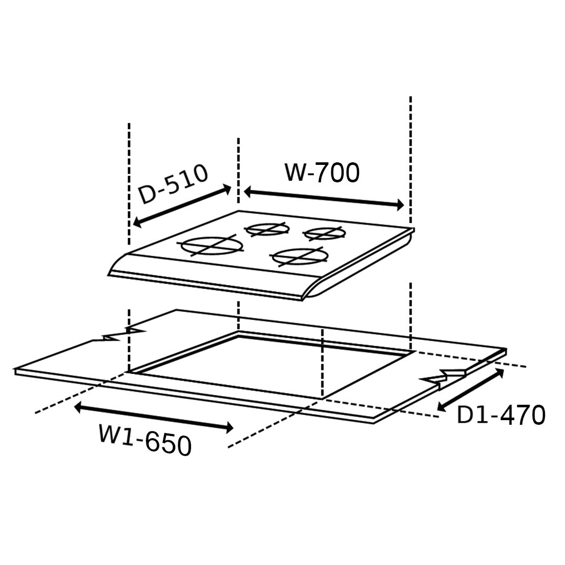 4 Burner Glass Hob Top with Double Ring Forged Brass Burner Auto Ignition (4B70SQHTDB)