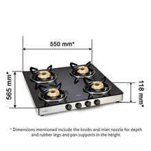 Glen 4 Burner Glass LPG Stove 1043GTEXBB