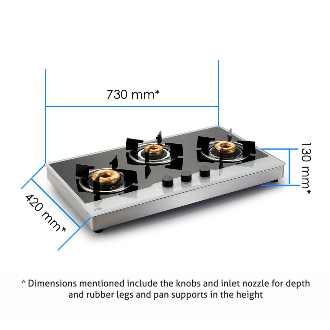 3 Burner Free Standing Hob with Forged Brass Burners Auto Ignition (1073 FSF BBW AI)