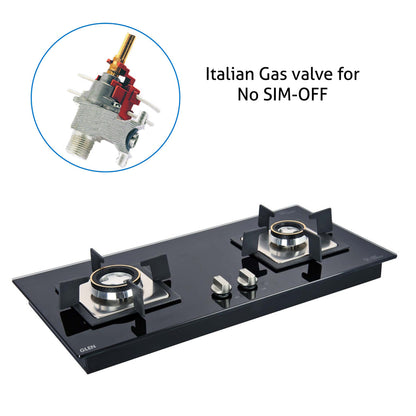 2 Burner Glass Hob Top with with Double Ring Forged Brass Burners Auto Ignition Black (66)