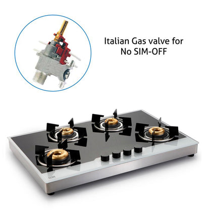 4 Burner Free Standing Glass Hob SS Frame Forged Brass Burner (1074 FSFB BW)