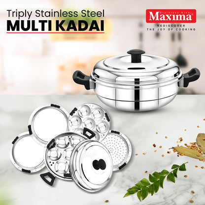 Maxima Triply Stainless Steel Multi Kadai, 28cm (Induction Friendly)