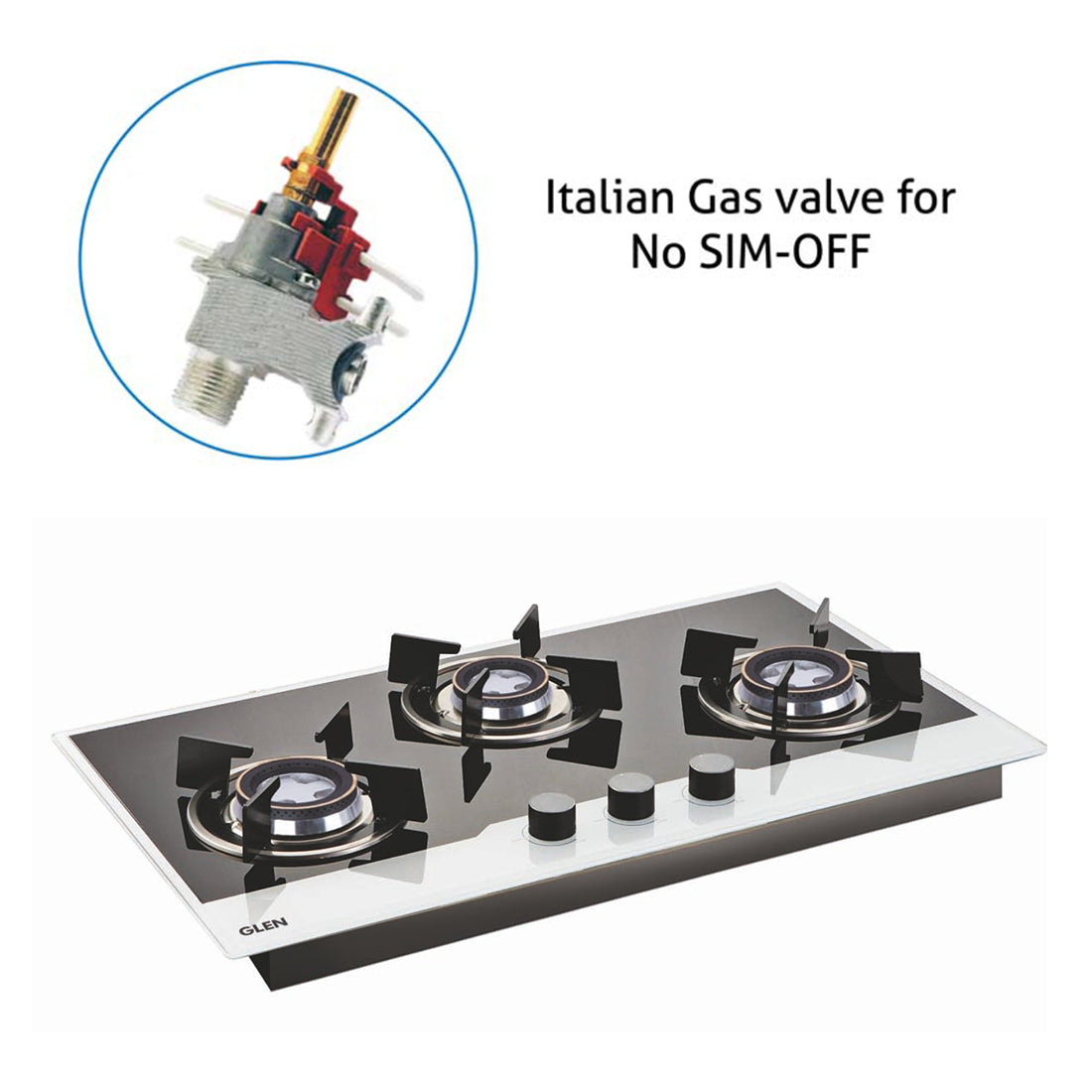 Black & White 3 Burner Glass Hob Top 73 CM Wide