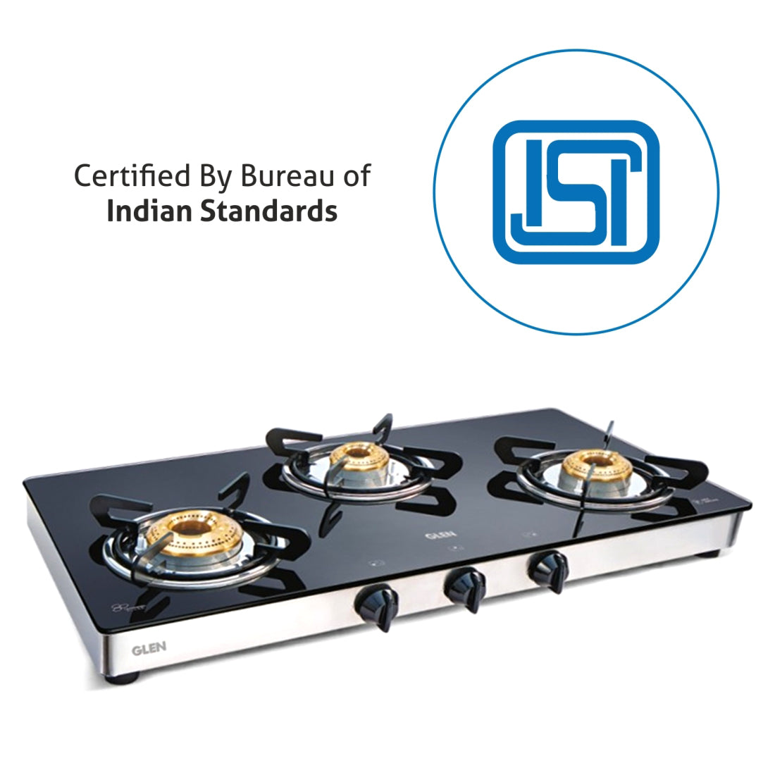 3 Burner Glass Gas Stove 1 High Flame 2 Brass Burners Double Drip trays (Z18242L)