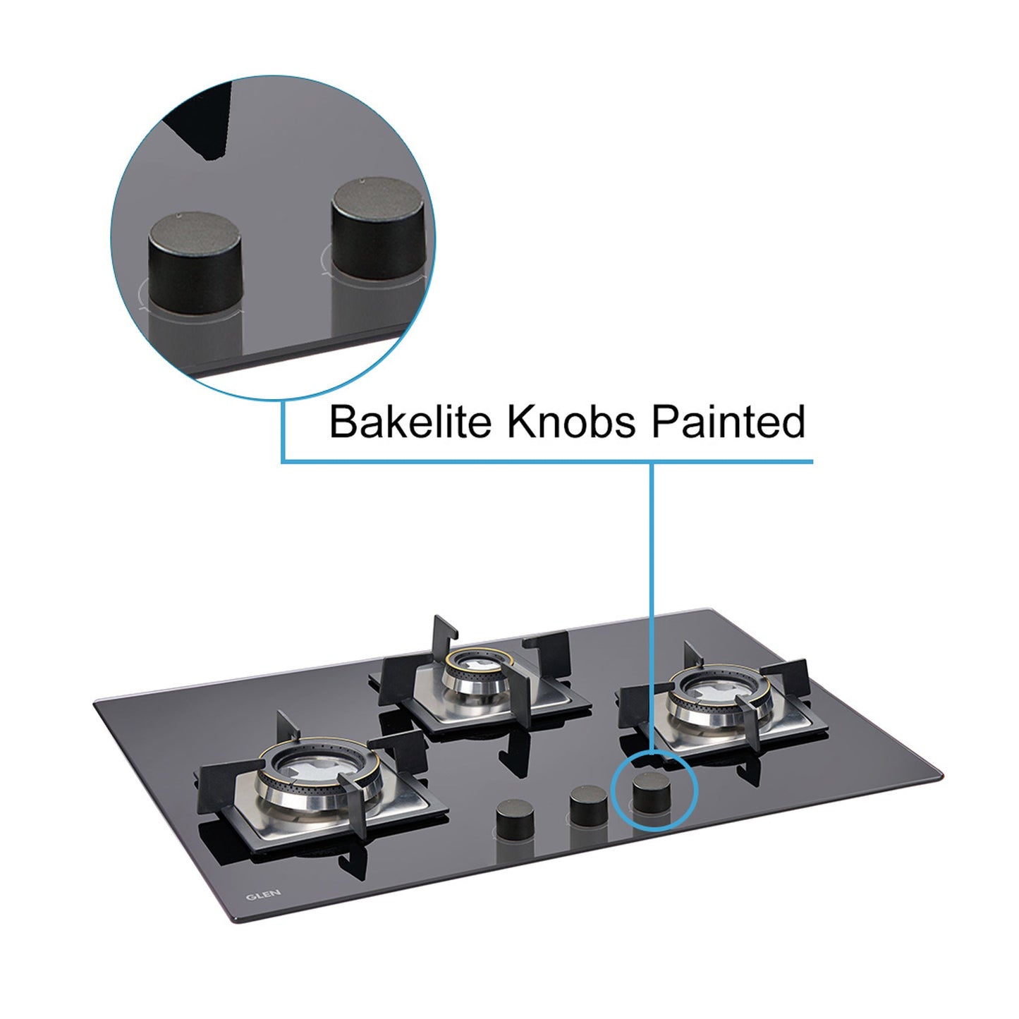 3 Burner Built In Glass Hob with Double Ring Forged Brass Burners Auto Ignition (1073 SQ DB)