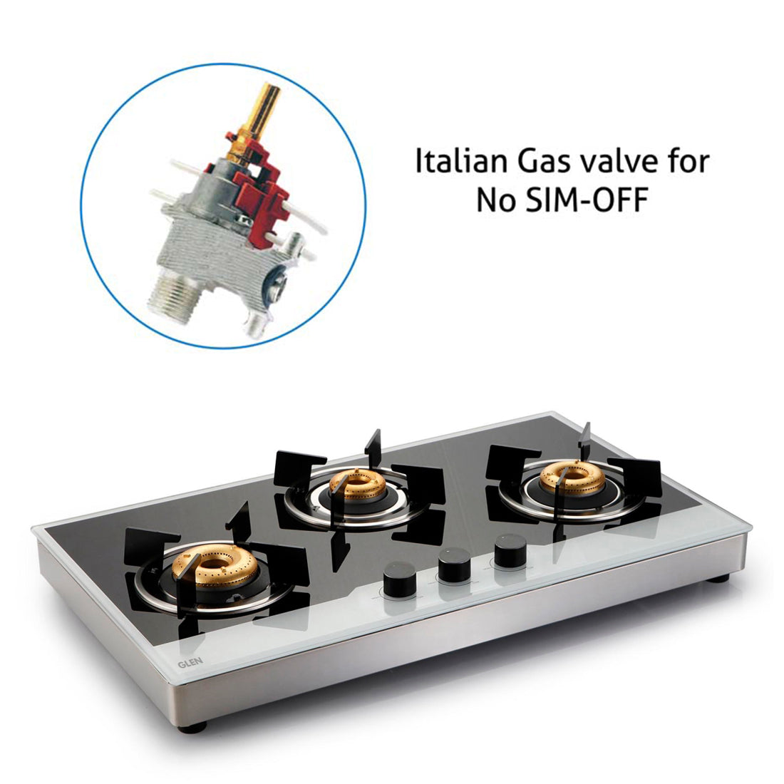 3 Burner Free Standing Hob with Forged Brass Burners Auto Ignition (1073 FSF BBW AI)