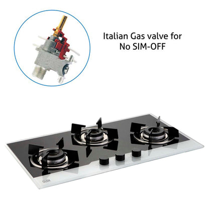 3 Burner Built In Glass Hob with Italian Double Ring Burners Auto Ignition (1073 IN BW)