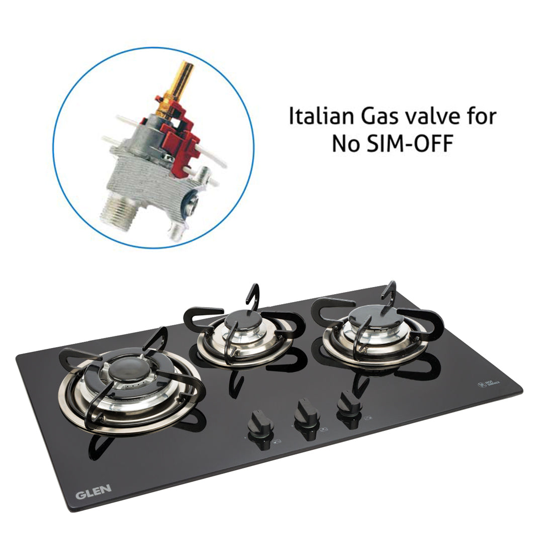 3 Burner Built in Glass Hob Triple Ring Burner European Sealed Burner Auto Ignition (1073 TR)