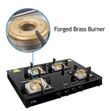 4 Burner Glass Gas Stove 1 High Flame 3 Forged Brass Burner 70 CM Black(1048 GT SQBLFB)