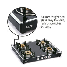 4 Burner Glass Gas Stove Mirror Finish 1 High Flame 3 Forged Brass Burner 60 CM Black (1042 GT FBM BL)