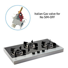 3 Burner Glass Hob Top SS Frame Double Ring Italian Burner Auto Ignition (1073 FIN BW)