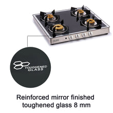 4 Burner Glass Gas Stove Mirror Finish 1 High Flame 3 Forged Brass Burners Auto Ignition 60 CM (1042GT FBMAI)