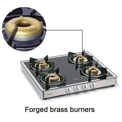4 Burner Glass Gas Stove Mirror Finish 1 High Flame 3 Forged Brass Burner 60 CM (1042 GT FBM)