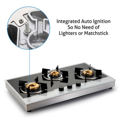 3 Burner Free Standing Hob with Forged Brass Burners Auto Ignition (1073 FSF BBW AI)