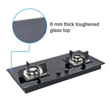 2 Burner Glass Hob Top with Double Ring Forged Brass Burners Auto Ignition (1022 SQ HT DB)