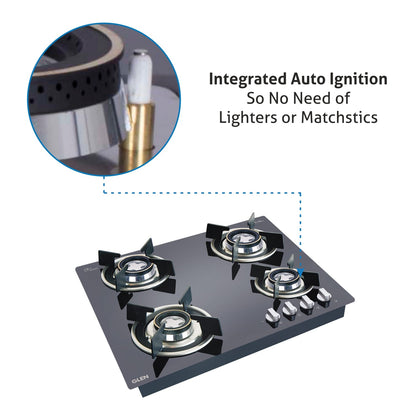 Glen 4 Burner Black Glass Hob Top 60