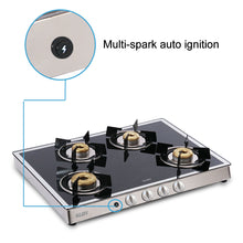 4 Burner Glass Gas Stove Mirror Finish 1 High Flame 3 Forged Brass Burners Auto Ignition 70 CM (1048GT FBMAI)