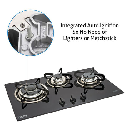 3 Burner Built in Glass Hob Triple Ring Burner European Sealed Burner Auto Ignition (1073 TR)