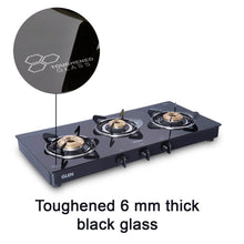 3 Burner  Glass Gas Stove with Brass Burner Black (1033GT BB BL) - Manual/Auto Ignition