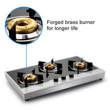 3 Burner Free Standing Hob with Forged Brass Burners Black White (1073 FS FB BW)
