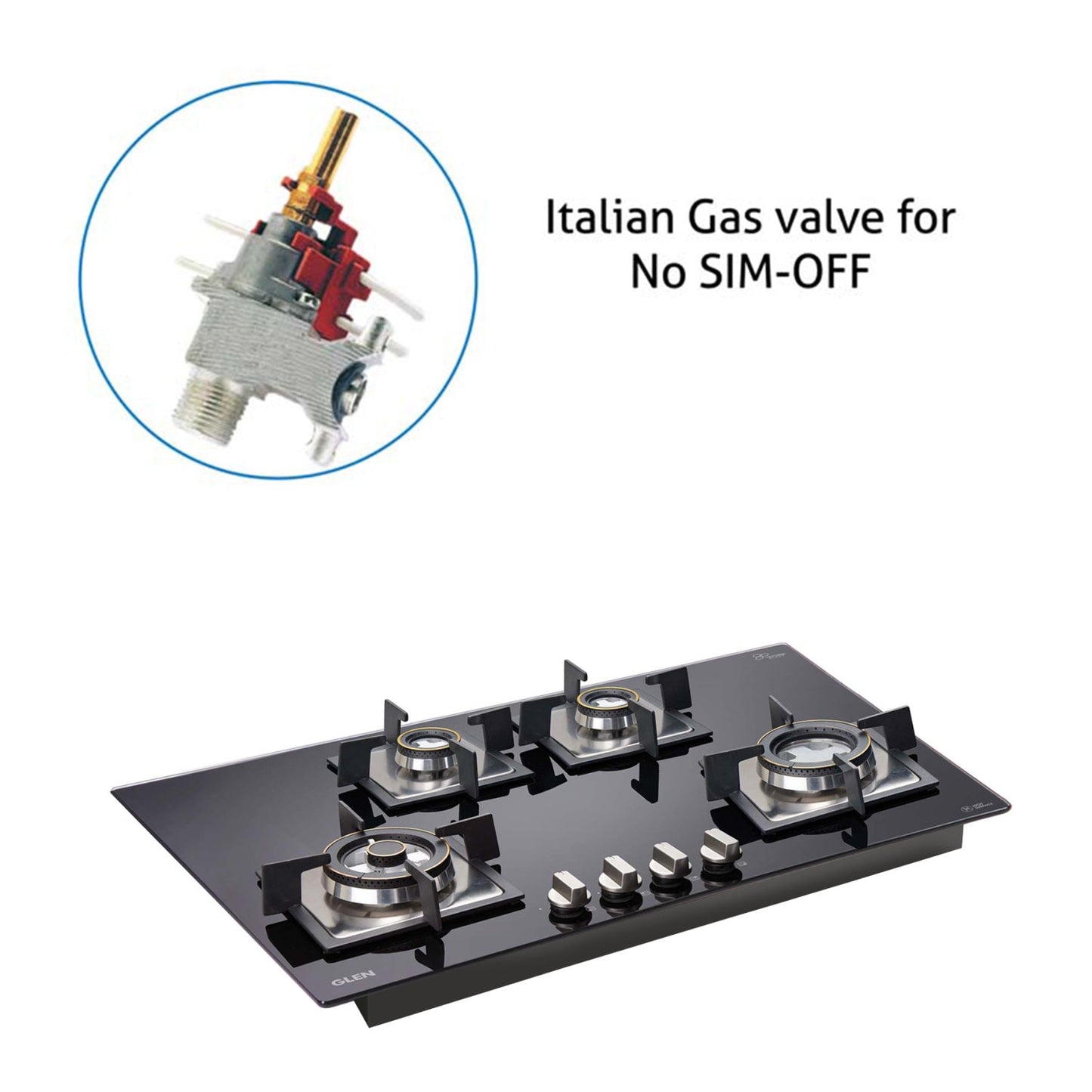 4 Burner Glass Gas Hob Top Triple Ring Burner Double Ring Forged Brass Burner Auto Ignition (1074 SQHTDBTR)