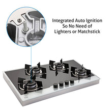 4 Burner Glass Hob Top SS Frame Italian Double Ring Burner Auto Ignition (1074 FIN BW)